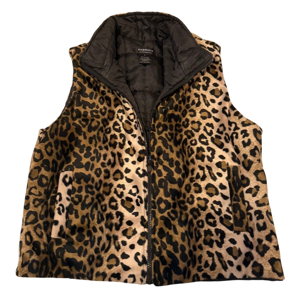 Barrage Authentic Leopard Print Faux‎ Fur Puffer Vest Womens Medium Indie Sleaze